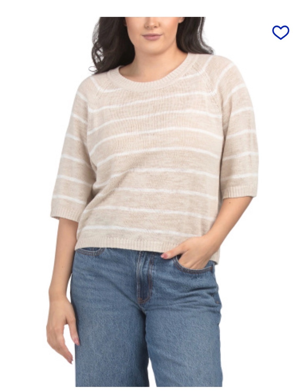 Wilt Striped Short-Sleeve Crewneck Sweater - Beige/White NWT size Large